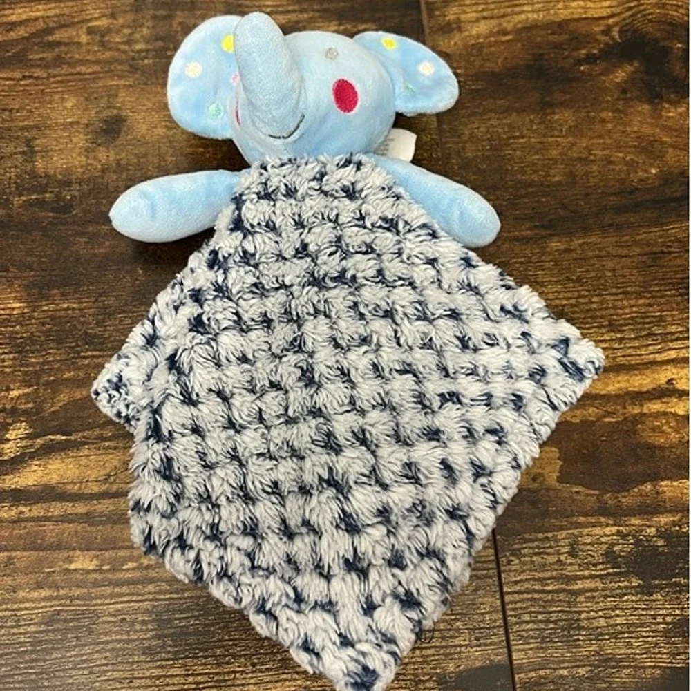 Blue Elephant Security Blanket Plush Baby Lovey Polka Dot Ears